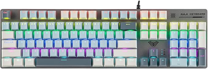 MechLands Aula S500 Wired Gaming Keyboard, 100% Full Size Mechanical Keyboard with Number Pad, 104 Keys, NKRO, RGB Backlits, Shine Through Keycaps, Ergonomic for PC E-Sports (Black&Blue, Blue Switch)