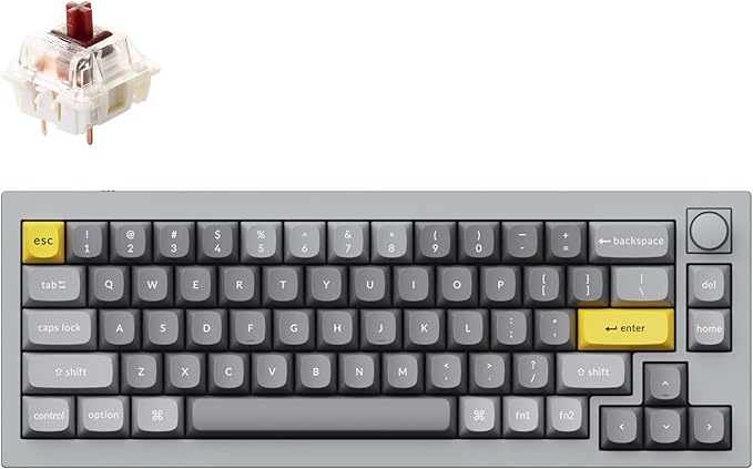 Keychron Q2 Wired 65% Mechanical Keyboard with Knob & RGB - Hot-Swappable Gateron G Pro Brown Switch, QMK/VIA Programmable, Double Gasket Mount, Aluminum Body for Mac/Windows/Linux (Grey)