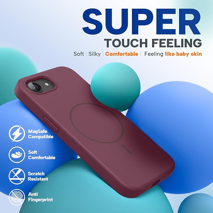 Miracase Magnetic for iPhone 17e Case & iPhone 16e Case, [Soft Anti-Scratch Microfiber Lining], Compatible with MagSafe, Silicone Shockproof Protection Phone Case for iPhone 17e/16e, Wine Red