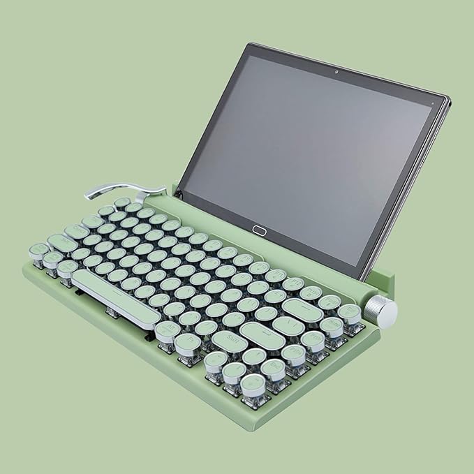 Adventurers Retro Typewriter-Style Mechanical Keyboard, 83 Keys, 75% Compact Layout, Bluetooth 5.0 and Wired, Hot-Swappable Blue Switch, White Backlit for Windows/Mac/iPad/PC/Laptop (Light Green)