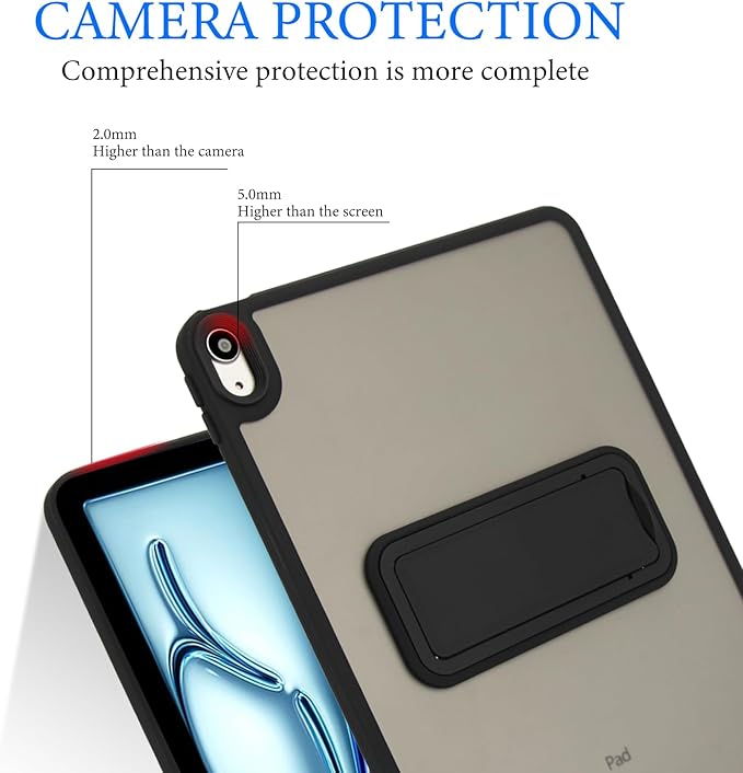 Shockproof Case for iPad Air 11-inch M4/M3/M2 (2026/2025/2024) for Women Men, Kickstand Slim Fit Rugged Bumper Lightweight Anti-Scratch Bumper Case Cover for iPad Air 11", Black
