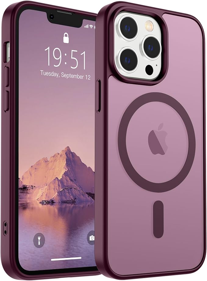 SUPFINE Magnetic for iPhone 13 Pro Max Case (Compatible with MagSafe) (Military Grade Drop Protection) Slim Translucent Matte Shockproof with Anti-Fingerprint Phone Case,Wine Red