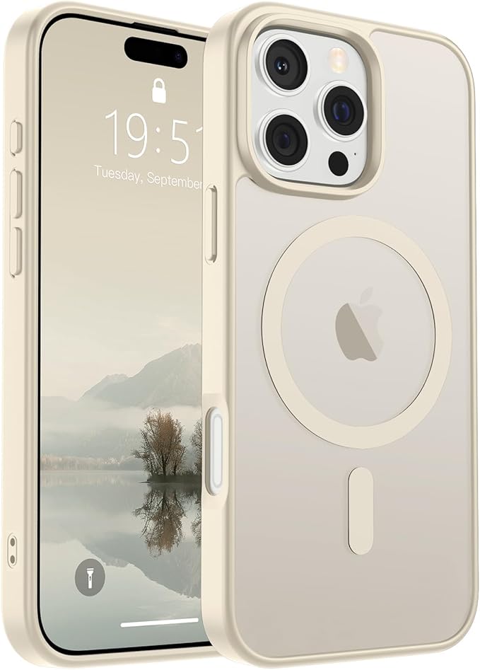 SUPFINE Magnetic for iPhone 16 Pro Max Case (Compatible with MagSafe) (Military Grade Drop Protection) Slim Translucent Matte Shockproof with Anti-Fingerprint Phone Case,Antique White