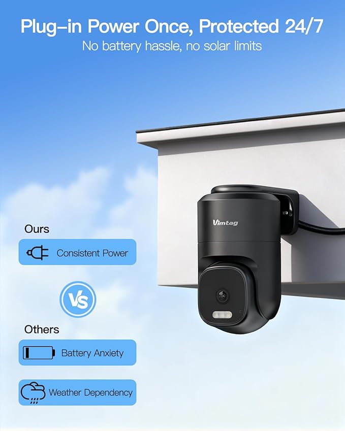 VIMTAG 2.5K 4MP Outdoor Security Camera, Pan/Tilt WiFi Home CCTV Camera, 360° View & Motion Tracking, Color Night Vision, 2-Way Audio, AI Detection Alarm, IP66, Cloud & SD Card Storage, Works w/Alexa