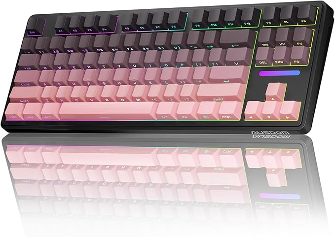 AUSDOM H87 Wireless Mechanical Gaming Keyboard: 10000mAh Battery 2.4G/BT5.3/USB-C Hot Swappable Custom Keyboard with RGB Backlit, Side Printed PBT Keycaps, 15-Layer Gasket Structure, Black Pink