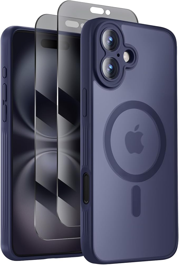 Symcele Designed for iPhone 16 Plus Case, Compatible with MagSafe, with Privacy Screen Protectors X2, [Camera Protection] [15FT Military Drop Protection] Shockproof Phone Case, 6.7", Deep Blue