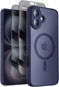 Symcele Designed for iPhone 16 Case, Compatible with MagSafe, with Privacy Screen Protectors X2, [Camera Protection] [15FT Military Drop Protection] Shockproof Phone Case, 6.1", Deep Blue