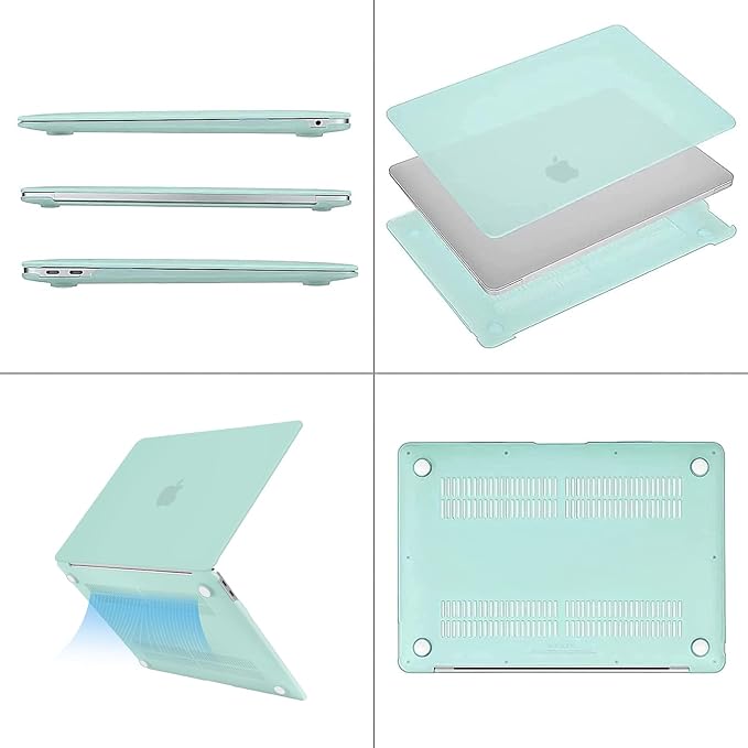 MOSISO Compatible with MacBook Air 13 inch Case M1 Chip 2021-2018 Release A2337 A2179 A1932, Plastic Hard Shell&Keyboard Cover&Screen Film&Storage Bag for MacBook Air 13.3 inch Case, Mint Green
