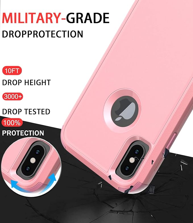 Diverbox for iPhone X Case/iPhone Xs Case [Shockproof] [Dropproof] [Tempered Glass Screen Protector ] Heavy Duty Protection Phone Case Cover for Apple iPhone X/XS (Pink)