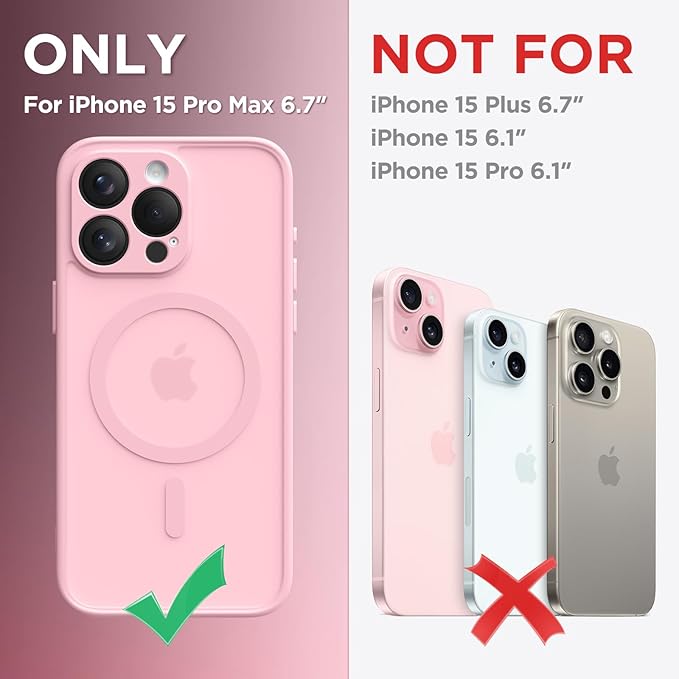 CAPRARO Magnetic for iPhone 15 Pro Max Case, [Compatible with MagSafe] [Full Camera Protection] Shockproof Protective Slim Translucent Matte Phone Case for iPhone 15 Pro Max 6.7'', Peach Pink