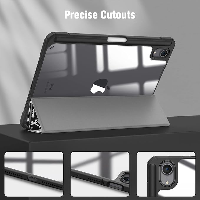 Fintie Hybrid Slim Case for iPad Mini 7 (A17 Pro, 7th Generation) 2024 / iPad Mini 6 (6th Gen) 8.3 Inch, [Built-in Pencil Holder] Shockproof Cover Clear Transparent Back Shell, Black