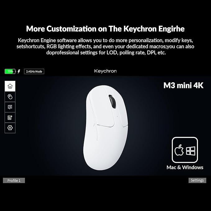 Keychron M3 Mini 4K Wireless Bluetooth 5.1/2.4 GHz/Wired Optical Mouse, Ultra-Lightweight 55g Programmable PixArt 3395 Sensor with up to 26,000 DPI/ 650 IPS for Windows Mac Linux - White