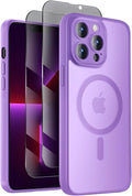Symcele Designed for iPhone 13 Pro Case, Compatible with MagSafe, with Privacy Screen Protectors X2, [Camera Protection] [15FT Military Drop Protection] Shockproof Phone Case, 6.1", Light Purple