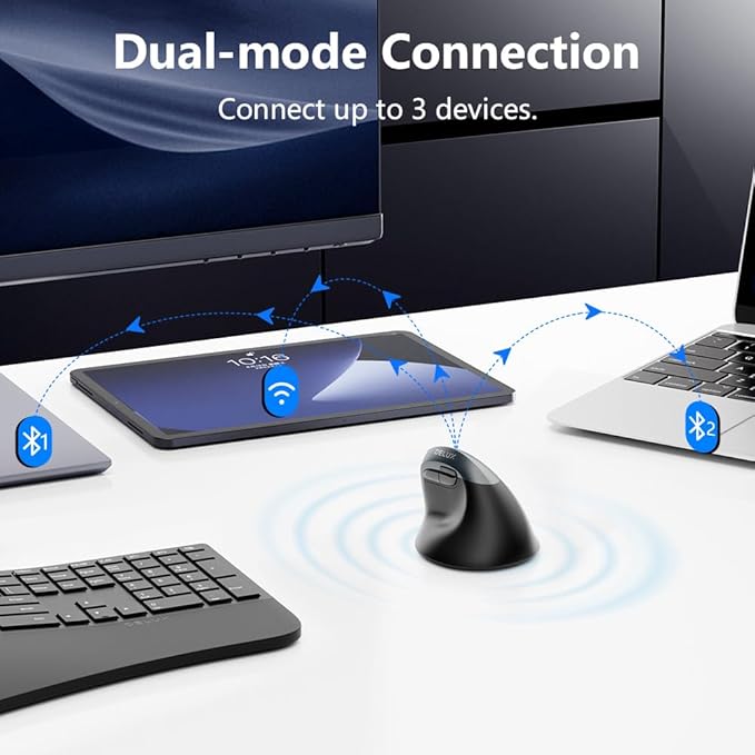 DELUX Wireless Ergonomic Mouse, Vertical Mouse for Small Hands, Silent Click Ergo Mouse, Up to 4000 DPI, 6 Buttons, Rechargeable, 2.4G/BT 5.2 Dual-Mode, Compatible with Laptop/PC (M618MINI-Iron Gray)