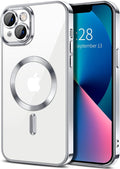 Hython Magnetic Clear for iPhone 13 Case with Camera Lens Protector [Compatible with MagSafe] Luxury Plating Edge Slim Soft TPU Cover Protective Phone Case for iPhone 13 6.1", Silver