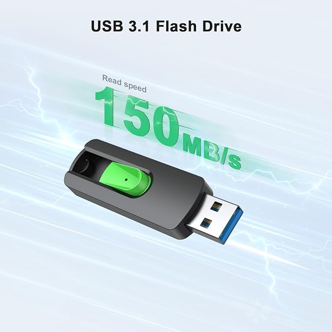 Aiibe 128GB Flash Drive 2 Pack USB Drive 128GB Upgraded 150MB/s USB 3.1 Flash Drive Thumb Drive Retractable Memory Stick Jump Drives for PC Laptop, Green