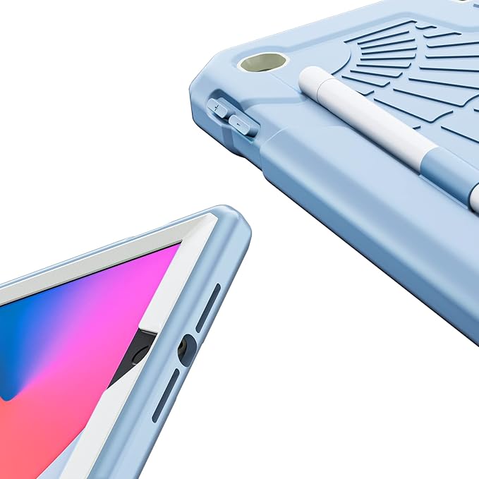 SIBEITU Case Compatible with iPad 9th Generation for Kids, with Pencil Holder Stand, Heavy Duty Rugged Case for iPad 10.2 inch