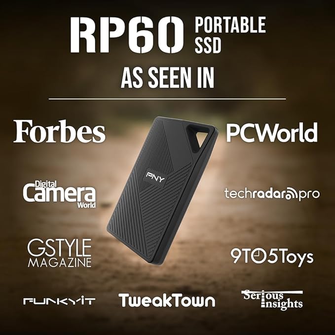 PNY RP60 1TB Portable SSD - Up to 2000MB/s, USB-C, USB 3.2 Gen2x2 - Rugged, IP65 Rated, Water/Dust/Drop Resistant - External Solid-State Drive - PSD0CS3060-1TB-RBA