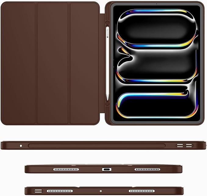 iMieet Case for iPad Pro 11 Inch (M5) 2025 /(M4) 2024 5th Gen, Trifold Stand Smart Cover with Pencil Holder and Soft TPU Back, Auto Wake/Sleep (Chocolate)