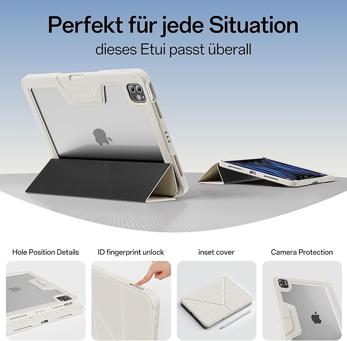 Case for iPad Pro 11 inch (4th/3rd/2nd Generation) 2022/2021/2020 with Clear Back, Multi-Angle Stand, Soft Silicone & Shockproof Tablet Protective Case (Cream)