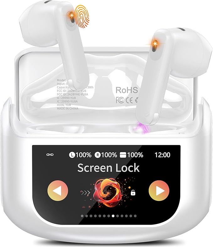 Wireless Earbuds, Bluetooth 5.4 Headphones with Multifunctional Touch Screen, 48H Hi-Fi Stereo Ear Buds with ENC Noise Cancelling Mic/5 EQ Modes Earbuds, IPX7 Earphones for iOS Android White