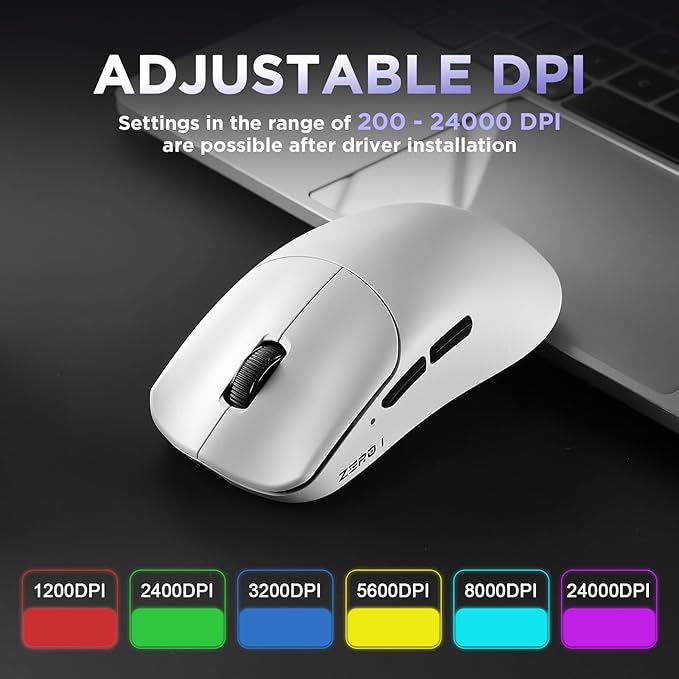Zero 1 Pro Gaming Mouse,55g Ultralight Wireless Mouse, PAW3311 12K DPI, Tri-Mode 2.4G/Bluetooth/USB-C,Programmable Ergonomic Design,for Laptop/PC/Mac(White)