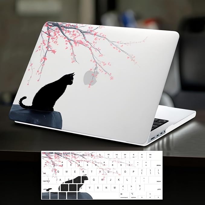 DTangLsm Compatible for MacBook Air 15 inch Case M5 2026 2025 2024 2023 A3448 M4 A3241 M3 A3114 M2 A2941, Clear Plastic Hard Shell Cover for MacBook Air 15 Laptop M5 Case & Keyboard Cover, Black Cat