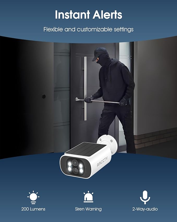 ARCCTV Solar Security Camera Outdoor Wireless, 4MP Battery Powered Home Surveillance Camera with Embedded Solar Panel, PIR Motion Sensor, 2.4G/5G Dual Band WiFi (2 Pack)