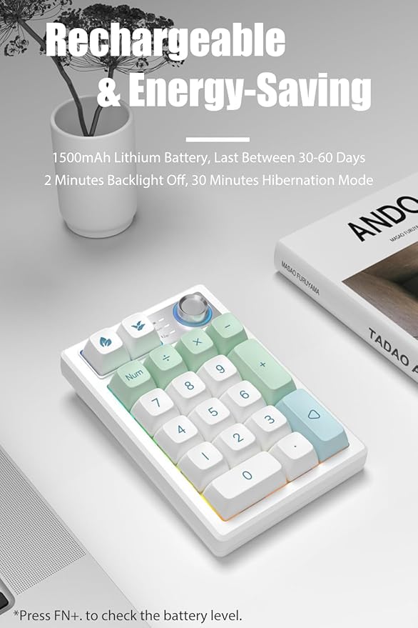 Gasket Creamy Mechanical Numpad Programmable Macro Keypad Wireless 2.4G/Bluetooth 5.0/Wired USB-C RGB Backlit Hot Swappable Number Pad Rechargeable Numeric Keyboard Metal Knob for Win/Mac
