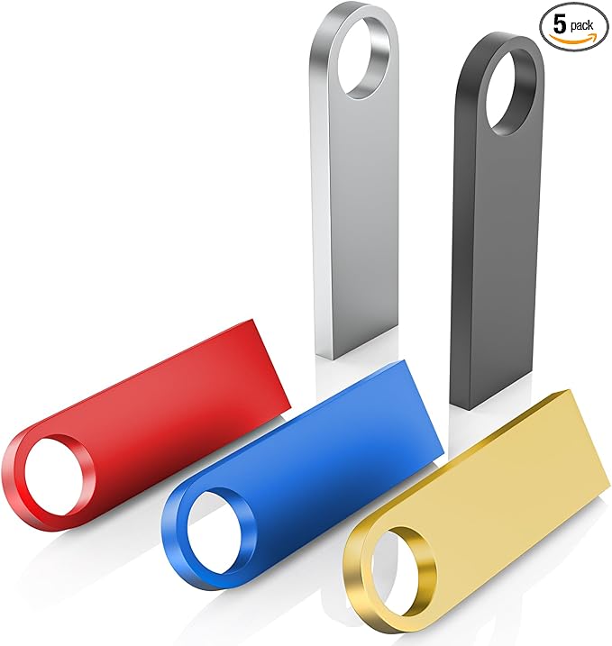 5 Pack 4GB USB Flash Drive with Keychains, Wooolken Sleek Metal USB 2.0 Thumb Drives Memory Stick for PC Laptop Computer