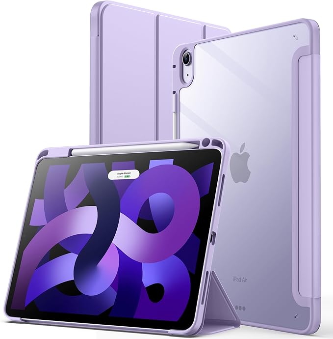 JETech Case ONLY for iPad Air 11-Inch M4/M3/M2 (2026/2025/2024), iPad Air 5/4 (2022/2020 5th/4th) with Pencil Holder, Clear Transparent Back Slim Stand Shockproof Tablet Cover (Light Purple)