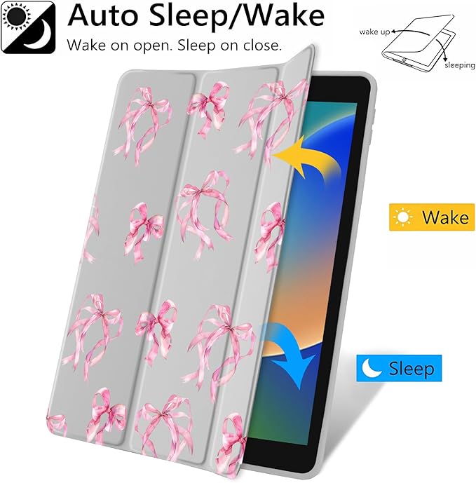 JOYLAND Elegant Bow Pattern Case for iPad Pro 12.9" 6th/5th/4th/3rd Generation (2022/2021/2020/2018), Clear Transparent Acrylic Hard Back Grey Case with Pencil Holder Trifold Stand Tablet Cover