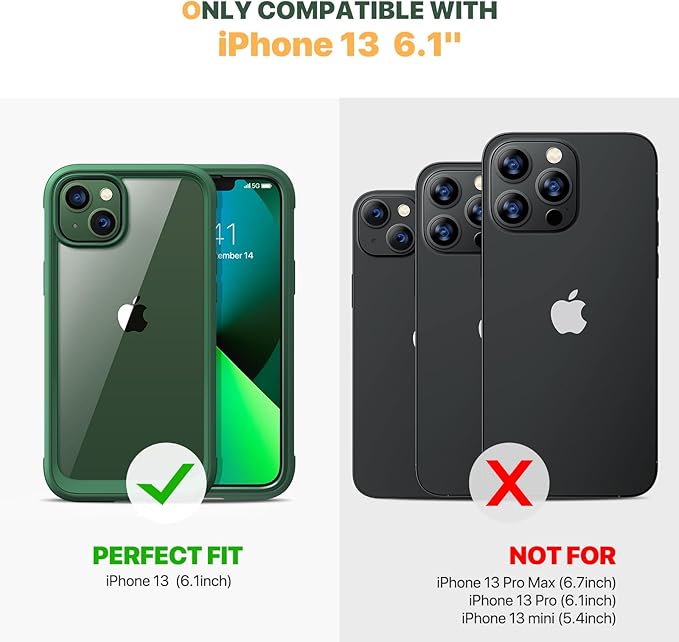 Diaclara Designed for iPhone 13 Case, Full Body Rugged with Built-in Touch Sensitive Anti-Scratch Privacy Screen Protector, Soft TPU Bumper Case for iPhone 13 6.1" (Green)