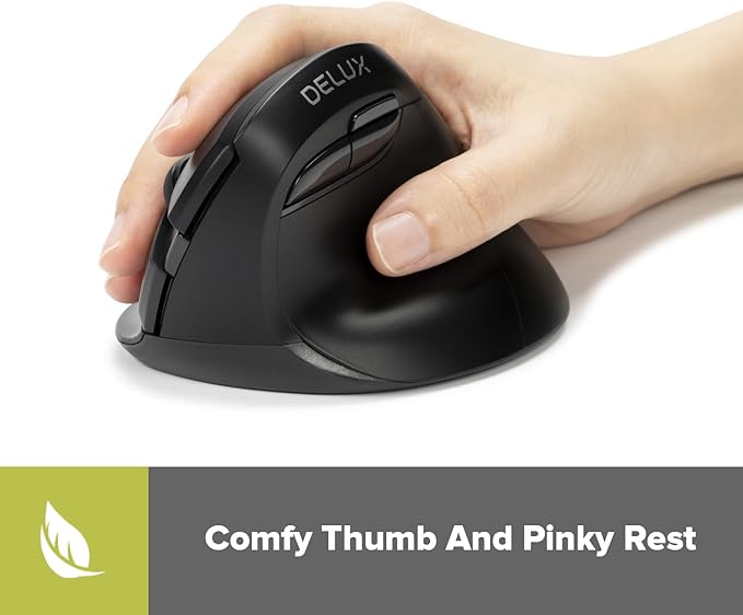 DELUX Wireless Ergonomic Mouse, Vertical Mouse for Small Hand, Silent Click Ergonomic Mouse, Up to 4000 DPI, 6 Buttons, BT 5.0/2.4G Dual Mode, for Carpal Tunnel, for Laptop/PC (M618MINI DB-Black)