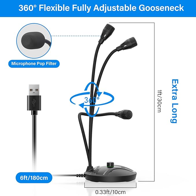USB Computer Microphone, Plug & Play Desktop Condenser Mic for PC & Gaming with Volume Knob and One-Touch Mute Button, Compatible with Windows/Mac, Ideal for YouTube,Streaming(Black)
