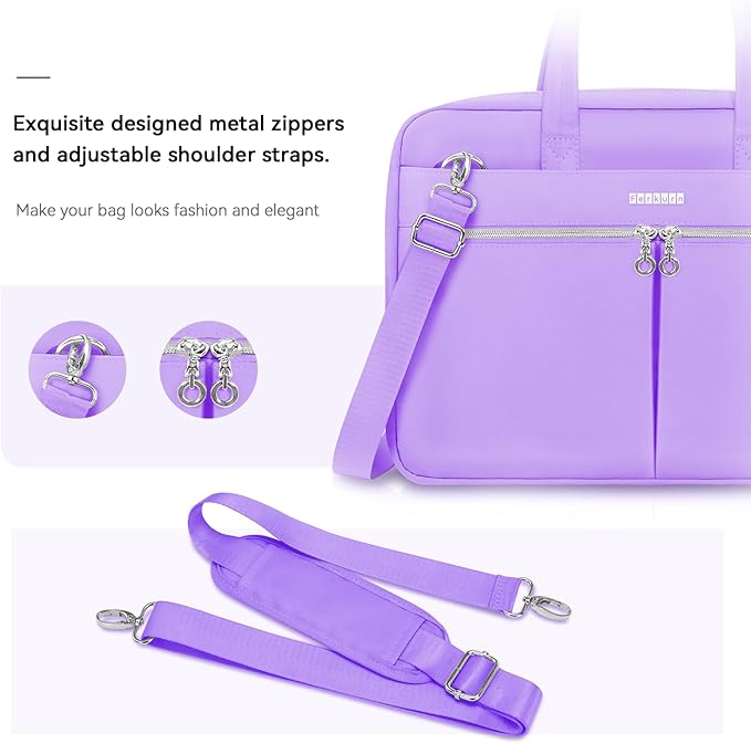 Ferkurn Laptop Bag Case Women Men Computer Bag Compatible with MacBook/HP/LG/Dell, Shoulder Strap Slim Carrying Messenger Briefcase, Purple, 14 Inch