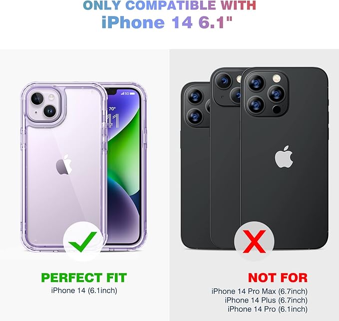 Diaclara Designed for iPhone 14 Case, Full Body Rugged Case with Built-in Touch Sensitive Anti-Scratch Screen Protector, with Camera Lens Protector (Clear Purple)