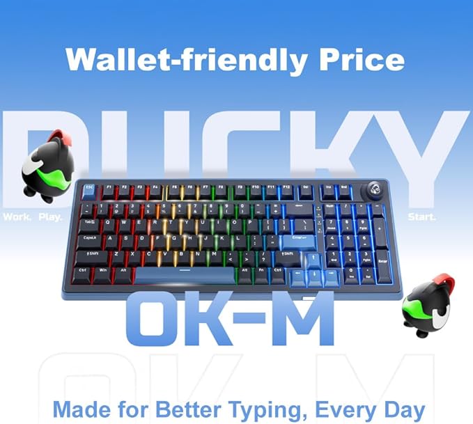 Ducky OK-M - 98% Wireless Mechanical Gaming Keyboard : Gasket-Mount Design, Hot-Swappable Switches, Five-Layer Acoustic Dampening, RGB, USB-C, 2.4Ghz, Bluetooth, Baby Switch
