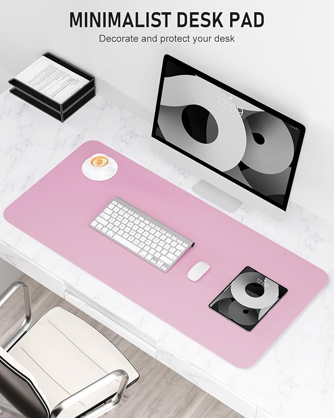Desk Pad, 30" x 14" PU Leather Non-Slip Desk Mat Large Mouse Pad for Desktop, Waterproof Laptop Computer Writing Mat for Office, Home, Work, Gaming, Pink
