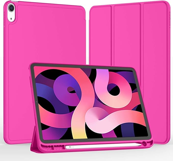 iMieet iPad Air 11 Inch Case M4/M3/M2(2026/2025/2024), iPad Air 5th/4th Generation Case 2022/2020 10.9 Inch with Pencil Holder,Trifold Stand Smart Case with Soft TPU Back(New Rose Red)