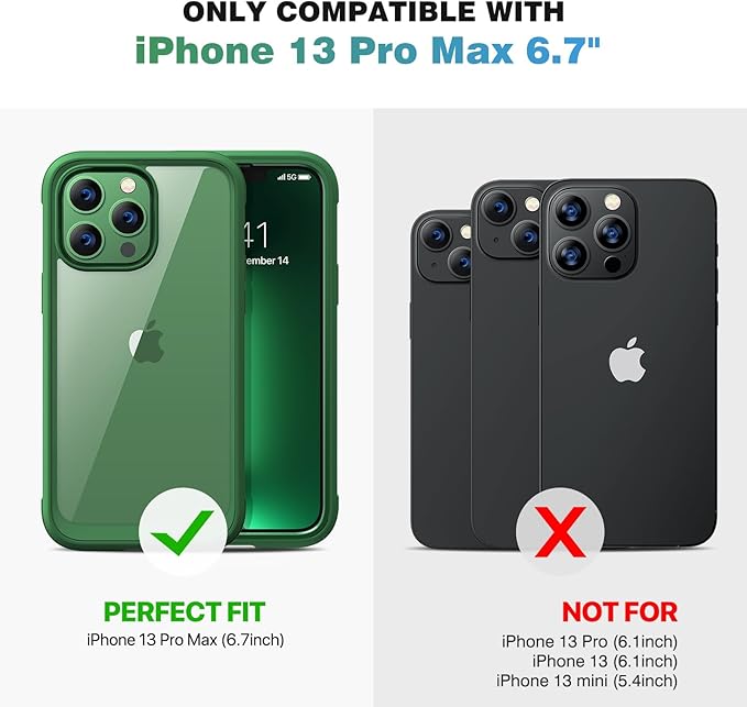Diaclara for iPhone 13 Pro Max Case, Full Body Rugged with Built-in Touch Sensitive Anti-Scratch Screen Protector, Soft TPU Bumper Case for iPhone 13 Pro Max Case 6.7", Green
