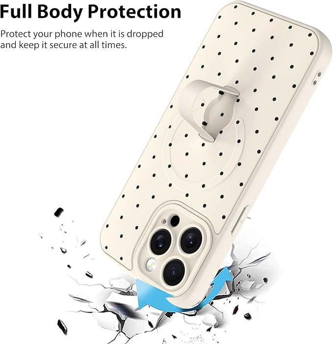 KANGHAR Compatible with iPhone 15 Pro Case, Support for MagSafe, Silicone Spot Cute Pattern, Wristband Kickstand Camera Protection Soft Slim Cover for Girls Women -White