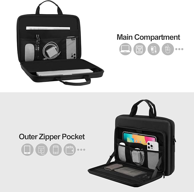 MOSISO 15.6 inch Laptop Hard Case, 15-16 inch Waterproof Shockproof Computer Bag Compatible with MacBook HP Dell Lenovo Asus, Geometric Splicing Carrying Sleeve Bag with Handle&Raised Pocket, Black
