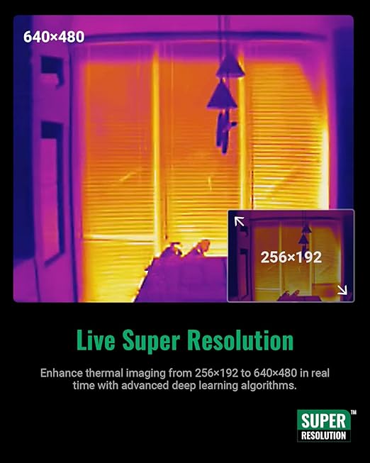 HSFTOOLS P2W Wi-Fi Thermal Camera with 8MP Visual Camera, 3.5" Touch Screen, 640x480 Super Resolution Thermal Imaging Camera, Intelligent Scene Detection, 256x192 IR Resolution, Video Recording