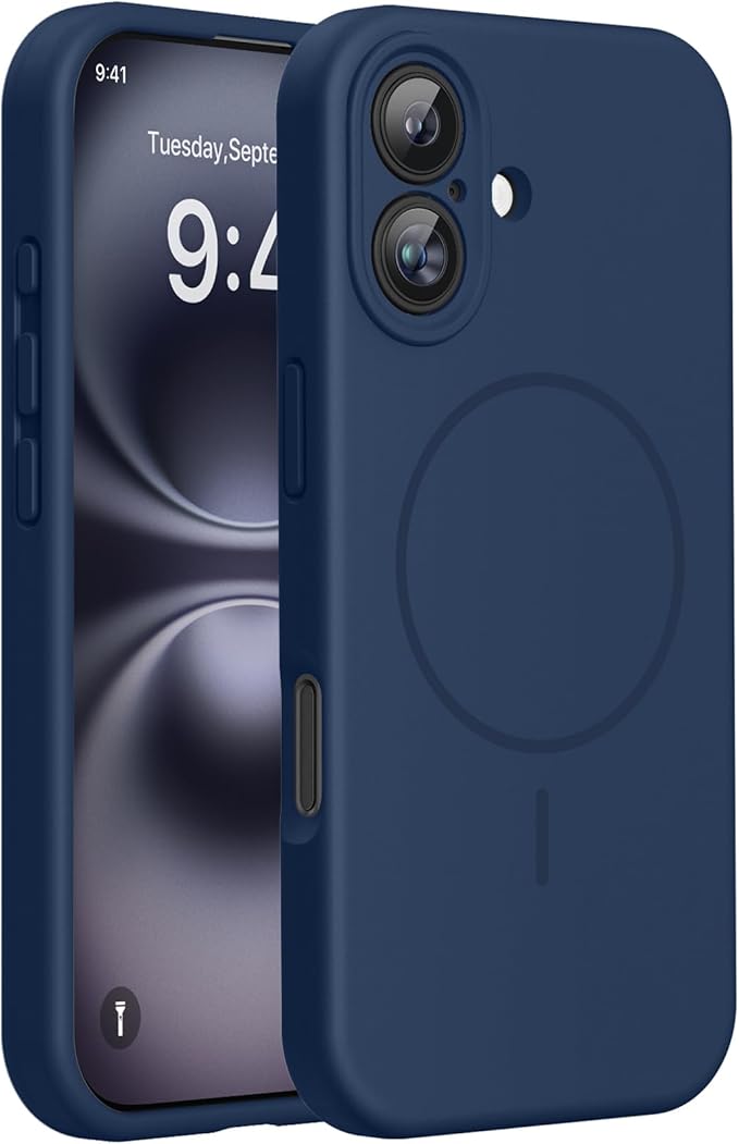 Miracase Magnetic for iPhone 16 Plus Case, [Soft Anti-Scratch Microfiber Lining], Magnetic for MagSafe, Liquid Silicone Shockproof Drop Protection Phone Case for 16 Plus,Dark Blue