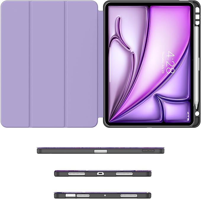 Soke Case for New iPad Air 11 Inch (M4/M3/M2, 2026-2024), iPad Air 5th/4th Generation 10.9 Inch (2020-2022) with Pencil Holder, Soft TPU Back Cover & Auto Sleep/Wake, Purple Marble