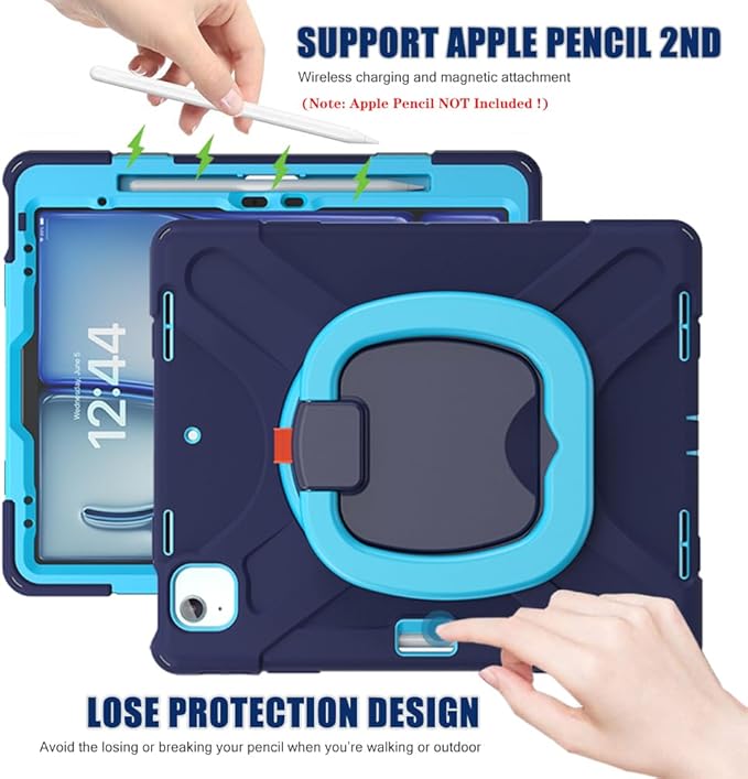 SCSVPN Case for iPad Air 13 inch M4 2026/ M3 2025/ M2 2024 & iPad Pro 12.9'' 6th/5th/4th/3rd Generation 2022 2021 2020 2018, Protective Cover with Pencil Holder-Stand-Handle-Shoulder Strap, Navy Blue