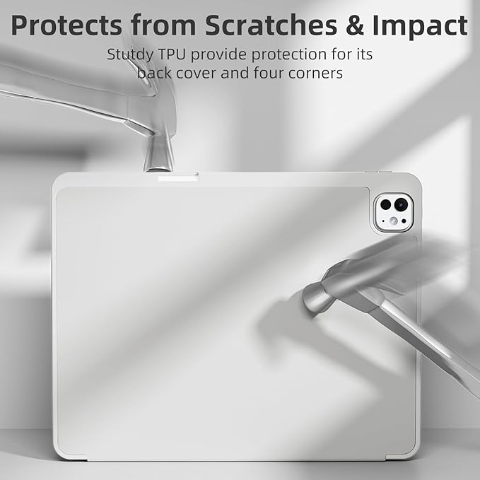 Akkerds Compatible with iPad Pro 13 Inch Case (M5/M4) 2025/2024, for iPad 13 Pro Case with Pencil Holder, Slim Trifold Stand Protective Cover with Soft TPU Back, Auto Wake/Sleep (LightGray)