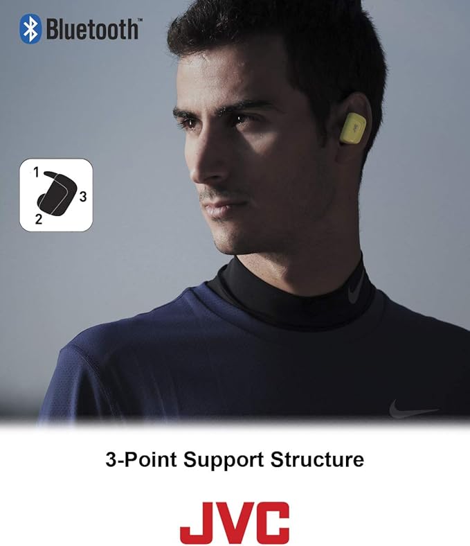 JVC True Wireless Earbuds for Sports & Fitness, Sweat/Water Proof IPX5, Bluetooth Connectivity, Pivot Motion Fit, 3 Point Support Structure, 3+6 Hours Battery Life - HAET90BTY (Yellow), One Size