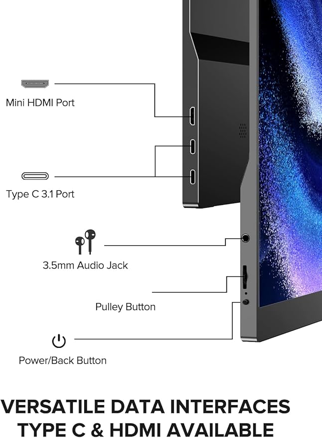 EVICIV Portable Monitor Touchscreen 15.6”, 125% sRGB 1080P IPS 10-Point Touch Screen Monitor, VESA & Case, MINI HDMI USB C, Ultra-Thin Travel Second Screen for Laptop, Computer, Game Consoles